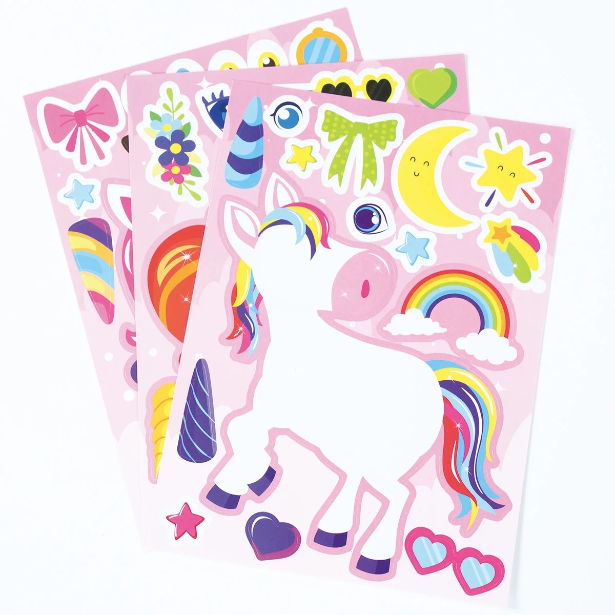 12 hojas de pegatinas de rompecabezas DIY de caballo arcoíris para niños, juegos de unicornio, fiesta de cumpleaños, hacer una cara, divertidas pegatinas de rompecabezas para montar, regalos