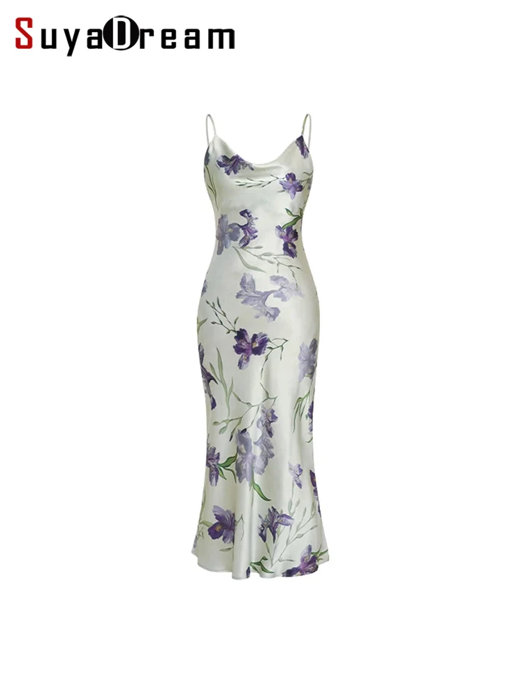 

SuyaDream, Woman Floral Dress, 100%Real Silk, Spaghetti Strap, Bias cut, Elegant Long Dresses, 2025 Spring Summer Cloth