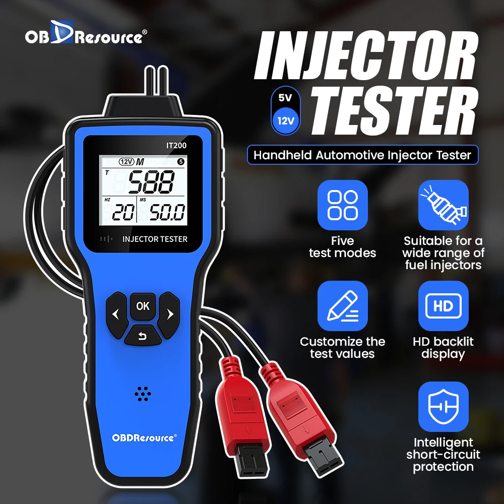 

Автомобильный тестер топливных форсунок IT200, тестер топливных форсунок с двойным напряжением, 5 В, 12 В, диагностический инструмент для проверки импульсного сигнала