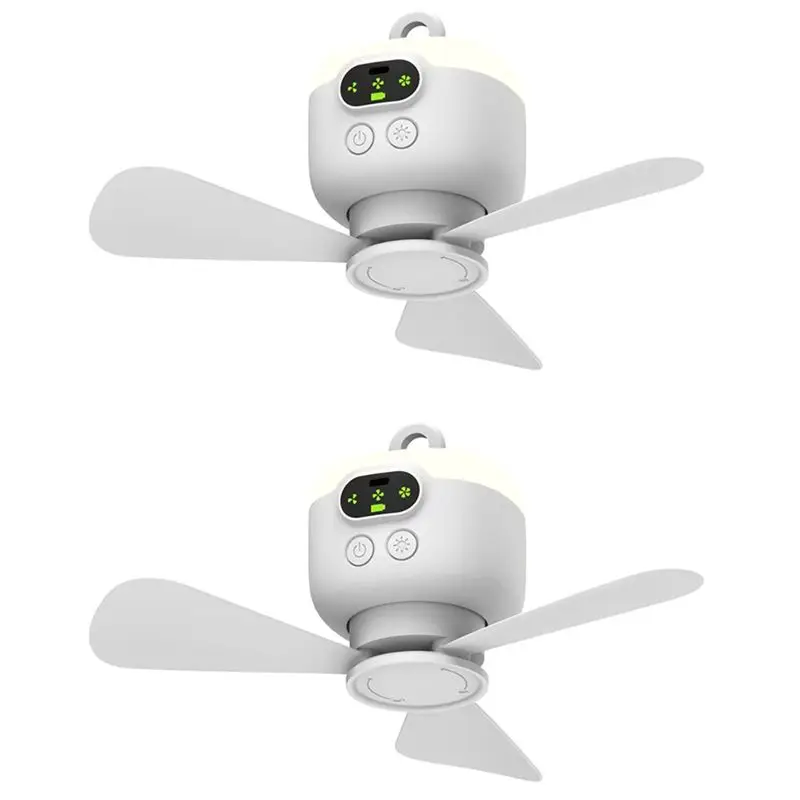 2X USB Rechargeable Large Wind Ceiling Fan Removable Blades Night Lamp Lighting 8000Mah Capacity Household Outdoor Fan