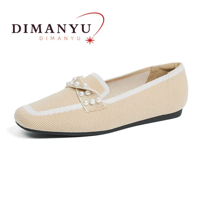 

DIMANYU Beanie Shoes Women Spring 2024 New Square Toe Knitted Women's Dress Shoes One Foot Loafer Women