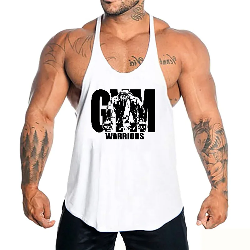 Low Neck Curve Hem Men's Cotton Stringer Tank Tops Bodybuilding Gym Vests Muscle Workout Running Sports Sleeveless Shirts