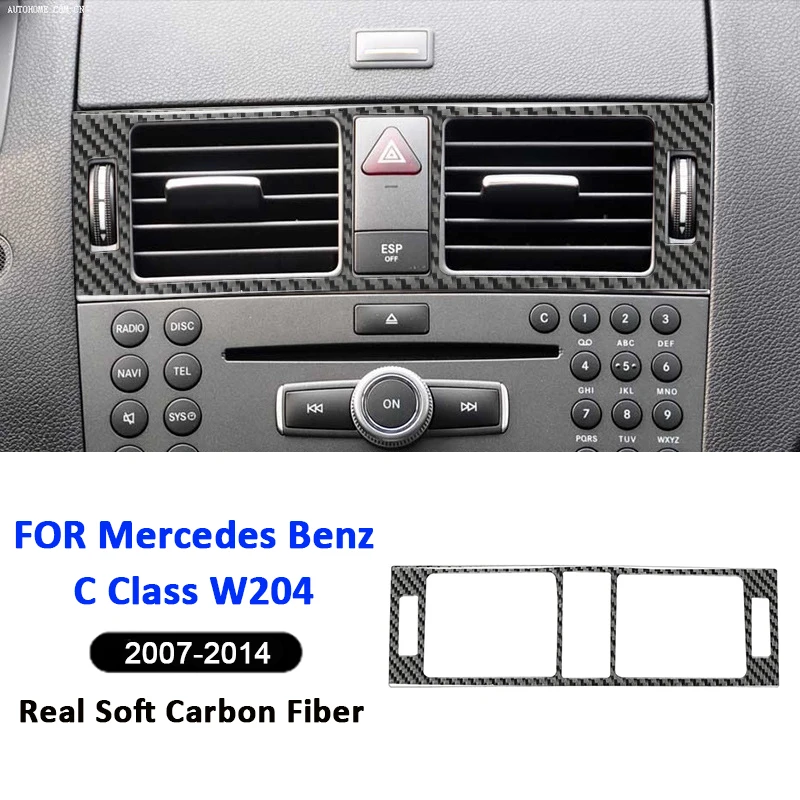 

For Mercedes Benz C Class W204 2007-2014 Carbon Fiber Car Center Air Outlet Vent Panel Warning Light Frame Decorative Sticker