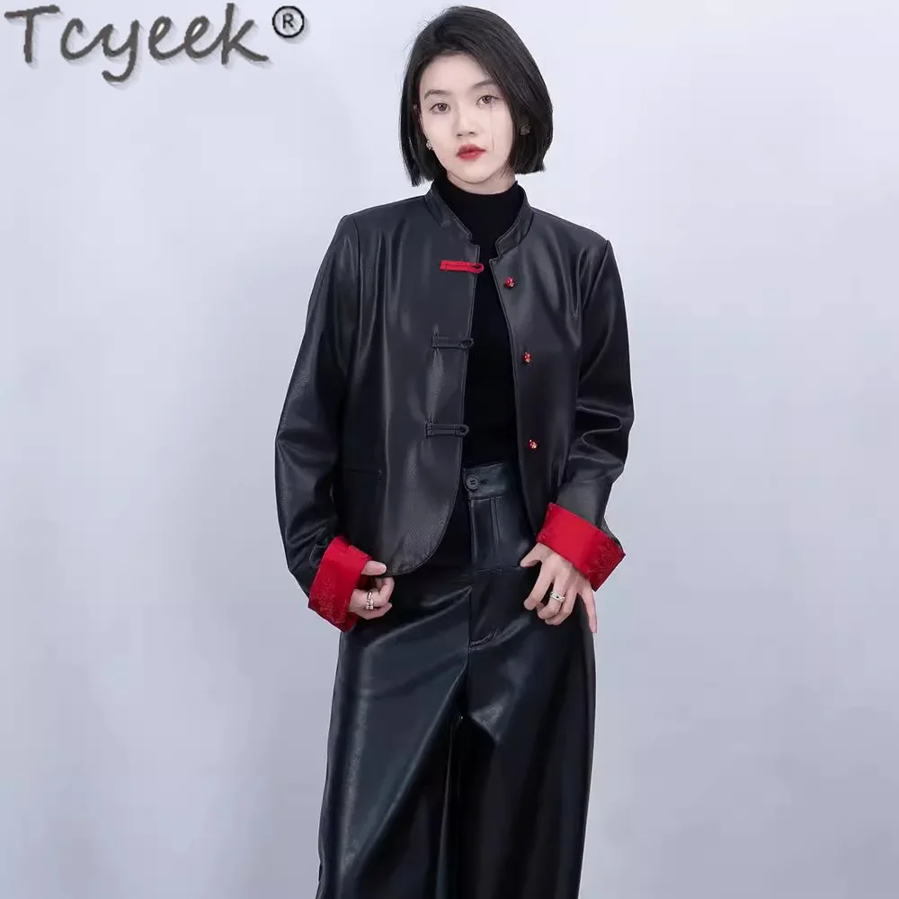 Tcyeek 100% Genuine Leather Sheepskin Coat Women Vintage Leather Jacket Woman Clothes Spring Autumn Short Coats Jaqueta De Couro