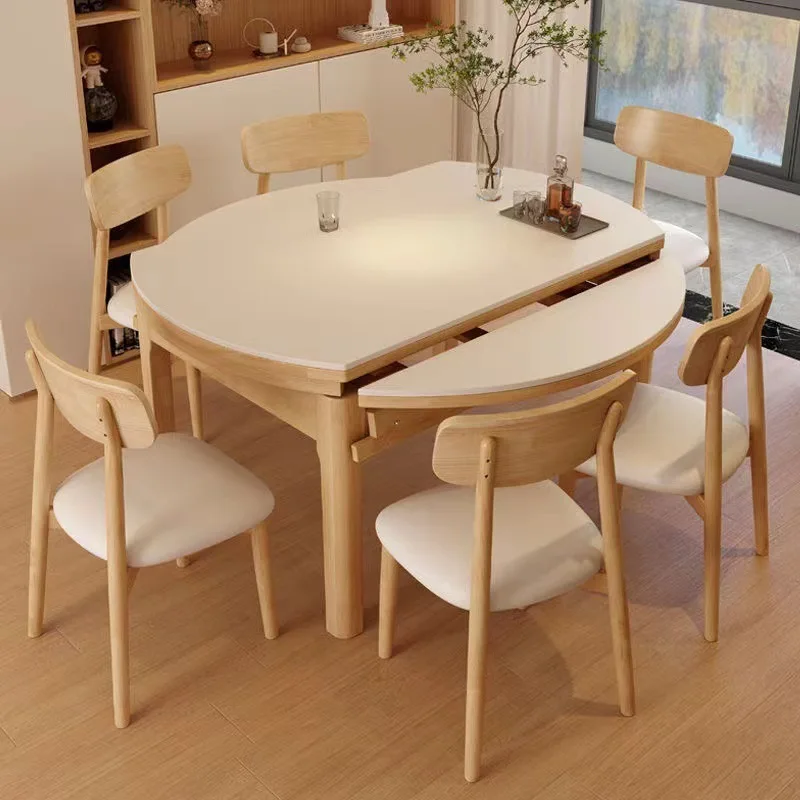 DSA square and round dual-purpose rock slab dining table and chair combination simple small apartment telescopic integrated