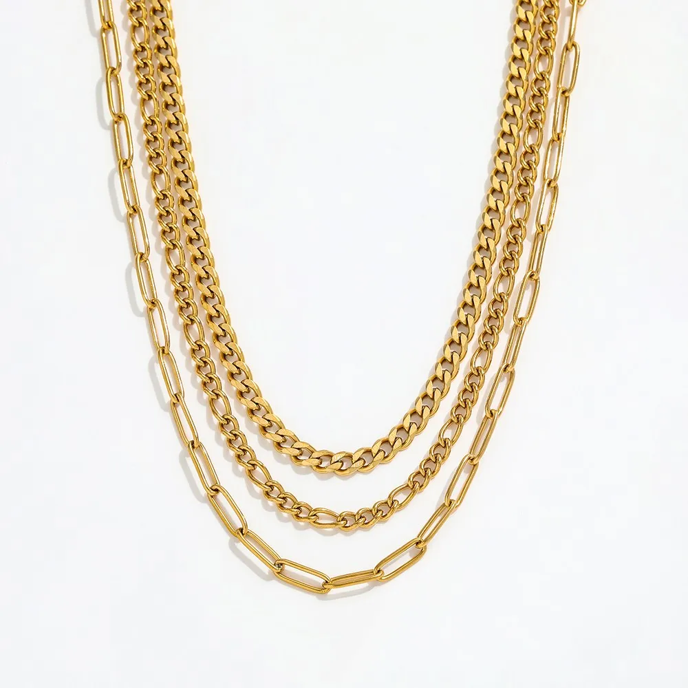 

Joolim Jewelry High Quality PVD Wholesale Non Tarnish Classic Layered Chain Stainless Steel Necklace For Women