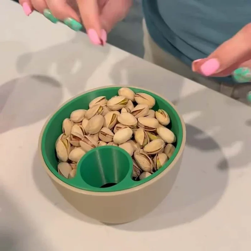 

Separate Self-cleaning Pistachio Shell Bowl With Dual Chamber Design For Easy Nut Classification And Debris Collection