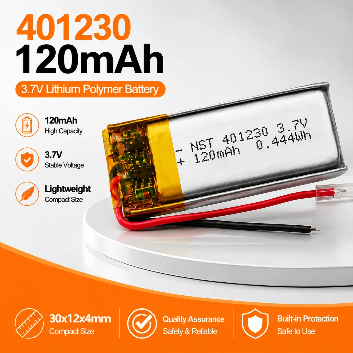 1-10PCS 3.7V 120mAh 401230 Lithium Polymer Battery Replacement for GPS Sat Nav Bluetooth Speaker DVR LED
