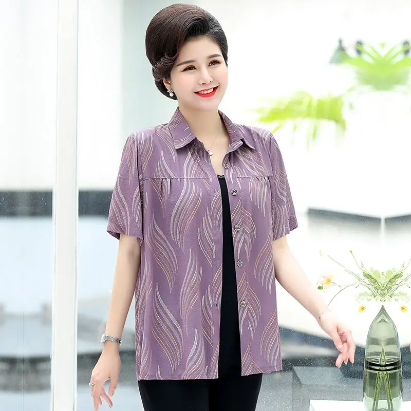 Losse of Sve irt plus size dames casual zomermode voor middelbare leeftijd en grotere maten, polyester stof