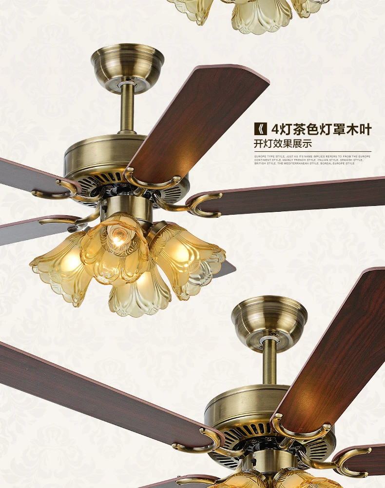 European Restaurant Fan Pendant Lamp American Retro Ceiling Fan Light With  Remotw Control E27 For Home Decro - AliExpress, image size:790x1000