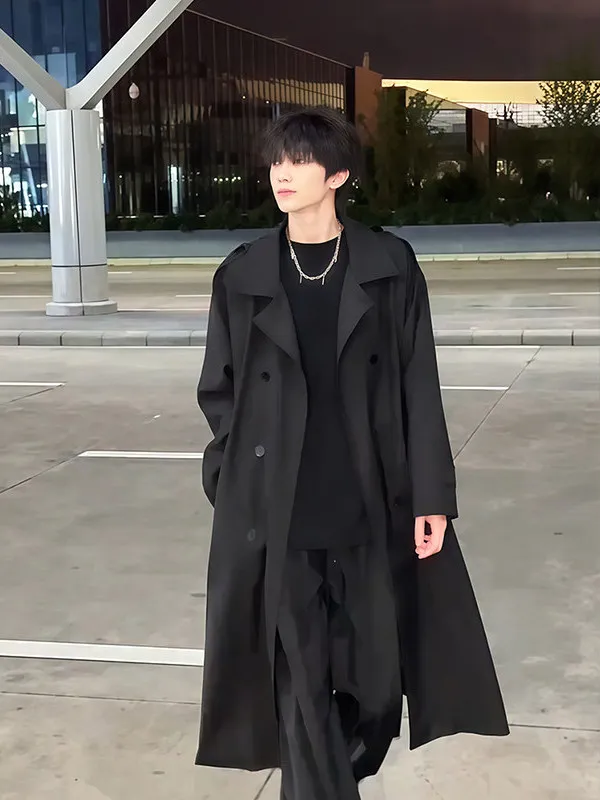 

Cleanfit Briti Sle Men's Windbreaker Coat Autumn High Sensation Cool ape Mid-Length Over-Knee Godfather Coat