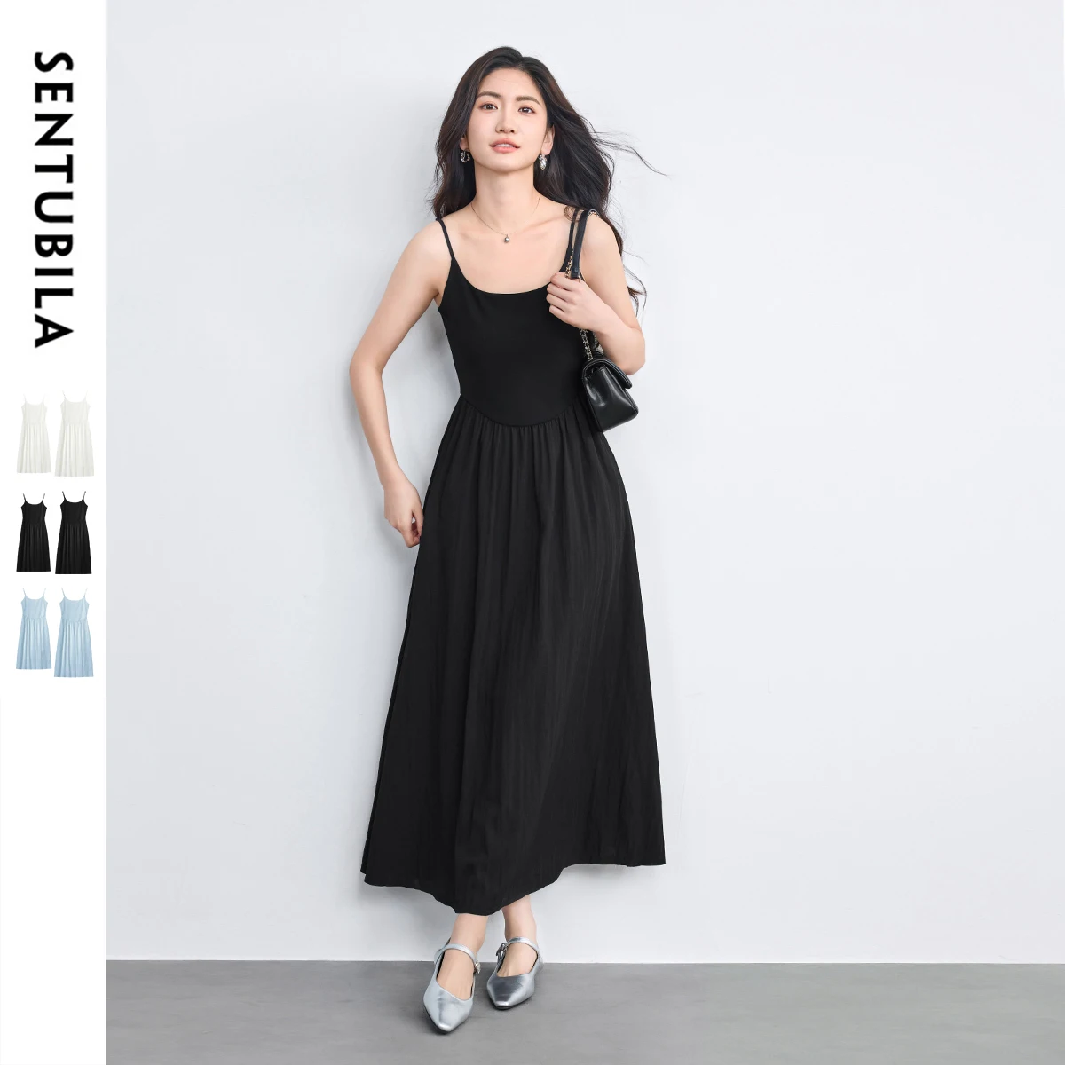 

SENTUBILA Summer Slip Dress for Women 2025 New U Neck Cotton Patchwork Sexy Midi Camisole Solid Elegant Long Dresses Q52LD1934