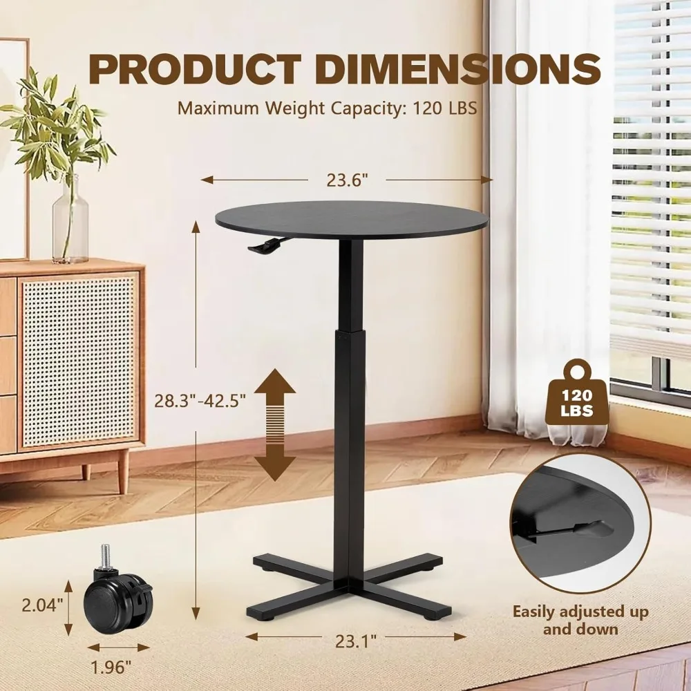 โต๊ะบาร์ค็อกเทลทรงกลม โต๊ะผับทรงกลมปรับความสูงได้ 23.8 นิ้ว พร้อมล้อถอดได้และขาเปลี่ยนได้ ใช้งานได้สองแบบ