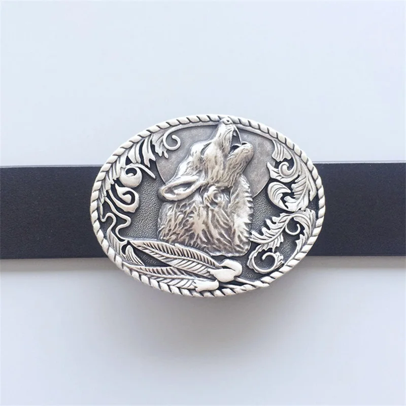 Vintage Silver Plated Western Wolf Wildlife Oval Belt Buckle also Stock in US Gurtelschnalle Boucle de ceinture BUCKLE-WT013SL