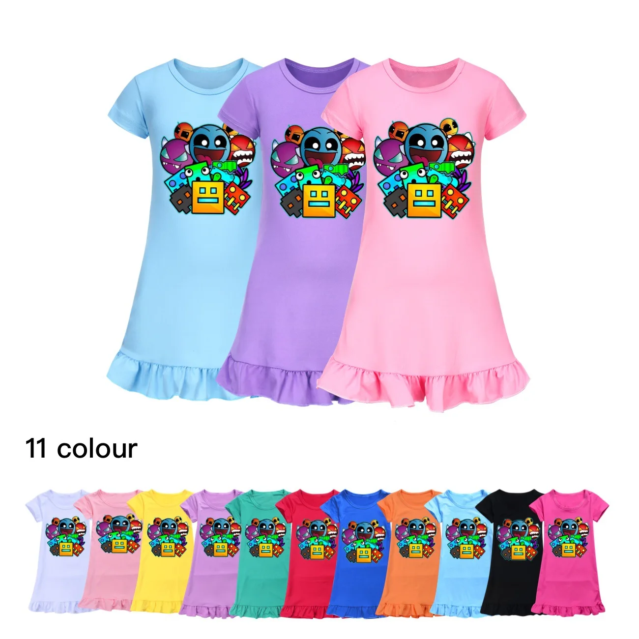 

Game Angry Geometry Dash Dress Kids Cartoon Nightgowns Baby Girls Summer Nightdress Children Clothing Girl Short Sleeve Pajamas