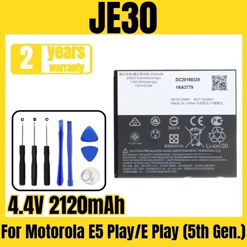 

Applicable to Motorola E5 Play/E Play (5th Gen.) battery JE30 mobile phone battery, new large capacity, free tool 4.4V 2120mAh