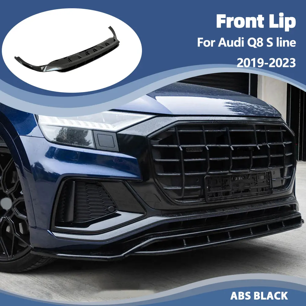 Car Front Bumper Lip for Audi Q8 S line Sport Version 2019-2023 ABS Gloss Black Front Lip Splitter Spoiler
