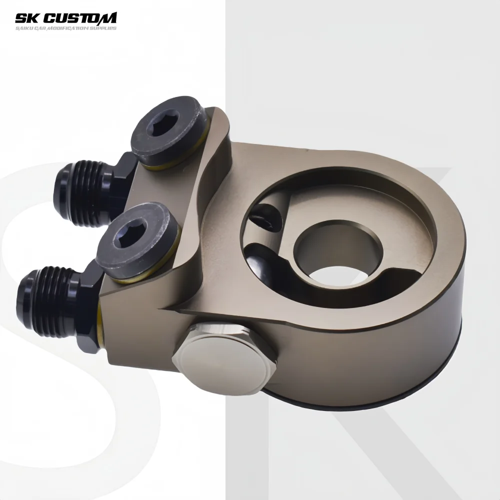 SK CUSTOM Engine Radiator Adapter Oil Cooler Filter Thermostat Sandwich Plate  Elevation Angle 45° AN8 AN10 Aluminum Alloy CNC