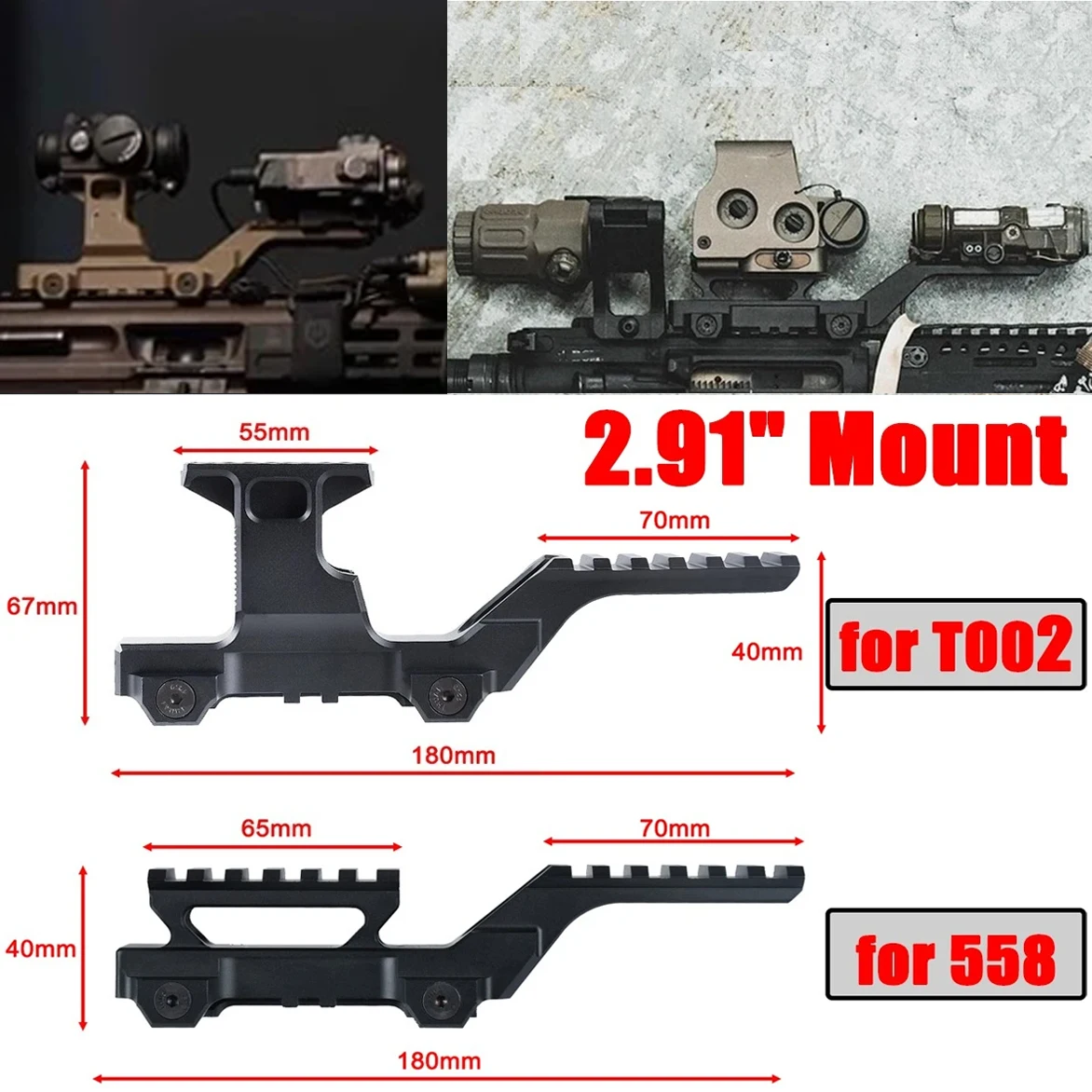 Support optique double 2,91 pouces UNITY H**ra FAST FTC pour rehausseur de lunette T001 T002 Red Dot 558 PEQ-15