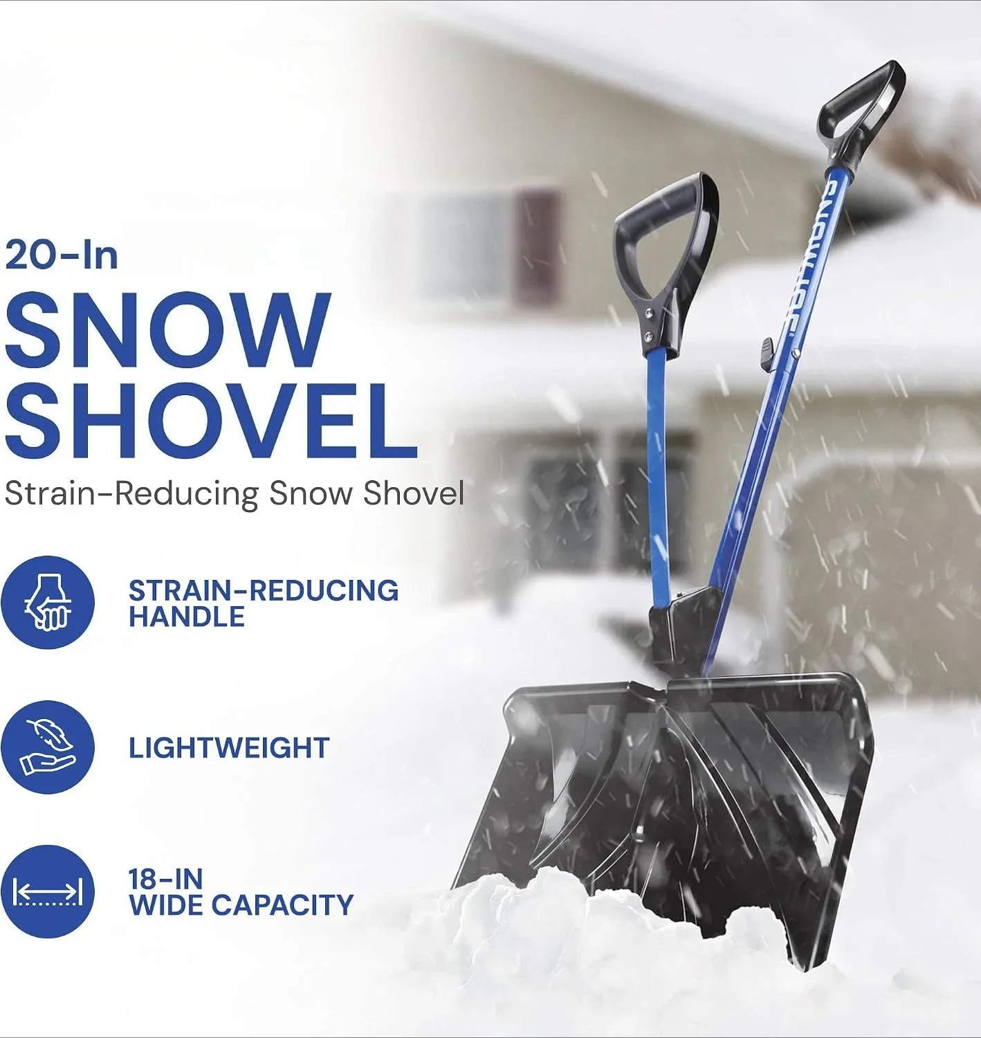 Spring-Assist Snow Shovel with Impact-Resistant Blade and Ergonomic D-Ring Handle for Reduced Back Strain and Effortless Heavy Snow Removal