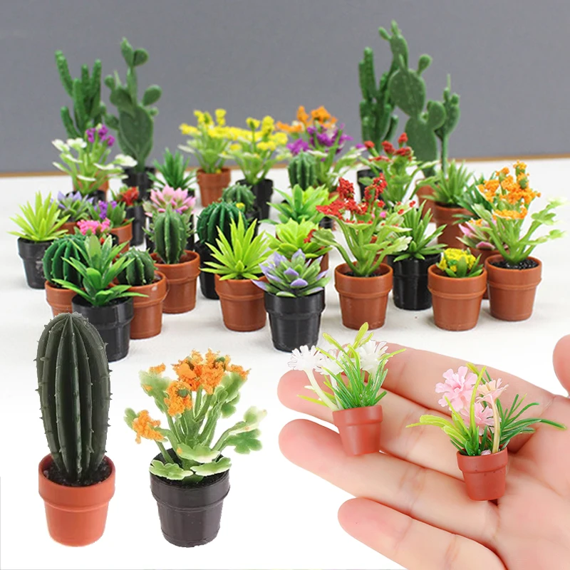 8Pcs Micro Plastic Fake Potted Greenery – Succulents & Flowers in Mini Pots for Landscape Layout, Craft Base & Home Display TMZ