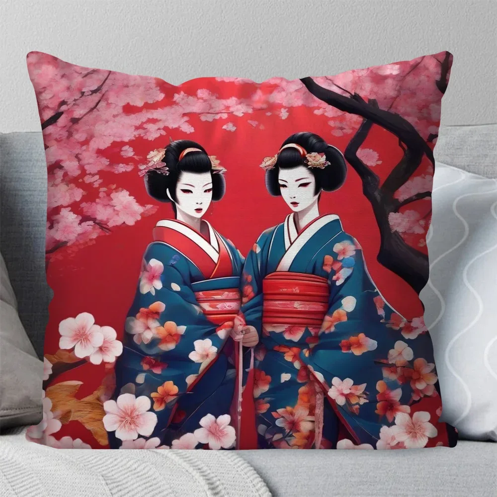 Classic Retro Japanese Lady Geisha Pillow Case Square Pillow Bedroom Sofa Leisure ComfortCar Living Room Home Decoration
