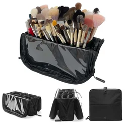 Stand-up Makeup Brushes Storage Bag with Adjustable Dividers Foldable Makeup Artist Storage Large Capacity Makeup Brushes Pouch