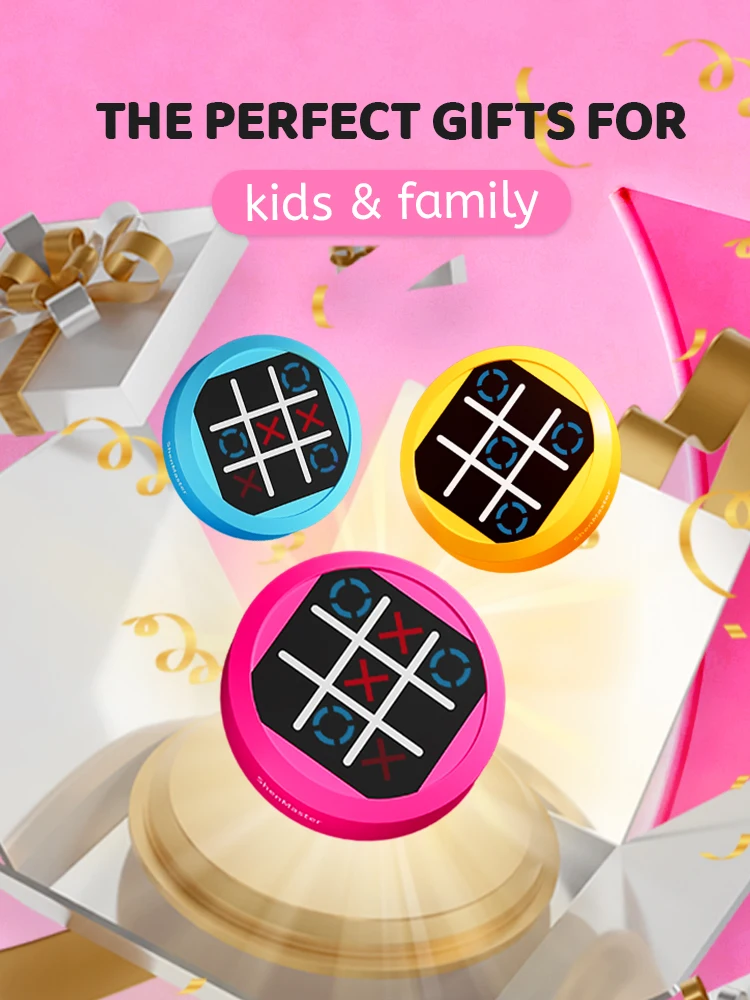 Jogo de Tic Tac Toe 4 em 1 Portátil - Console Eletrônico de Quebra-Cabeça, Brinquedo de Viagem em Tamanho de Bolso para Crianças e Adultos, Diversão em Família