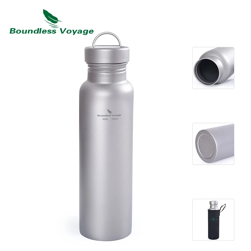 Boundless Voyage Titanium Water Bottle 800ml Bacteriostatic Outdoor Hiking Cycling Camping Tableware Titanium Sports Bottle 28oz