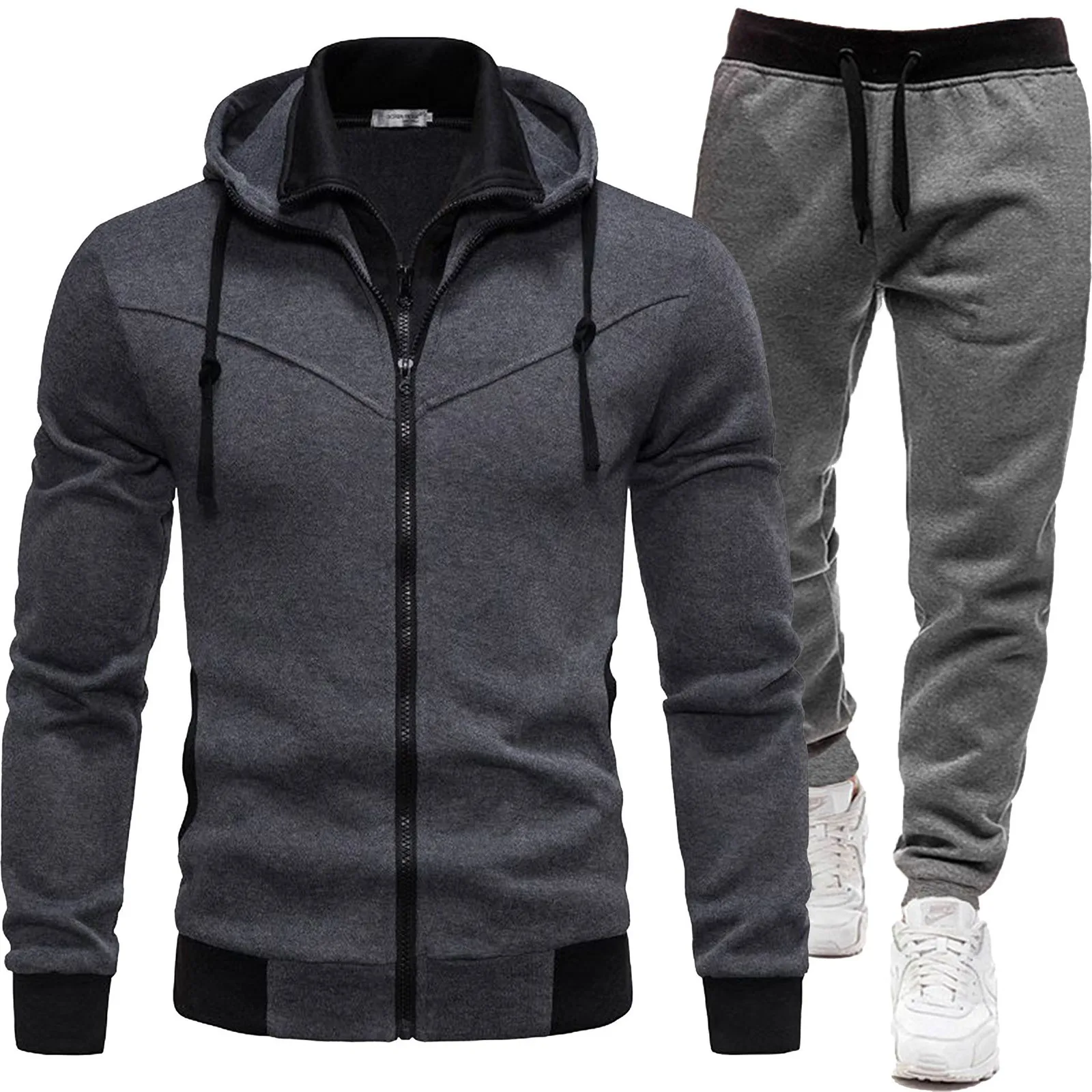 Men\'s Casual Tracksuit Set Long Sleeve Full Zip Running Jogging Athletic Sweat Suits Business Suits Guys Tuxedo