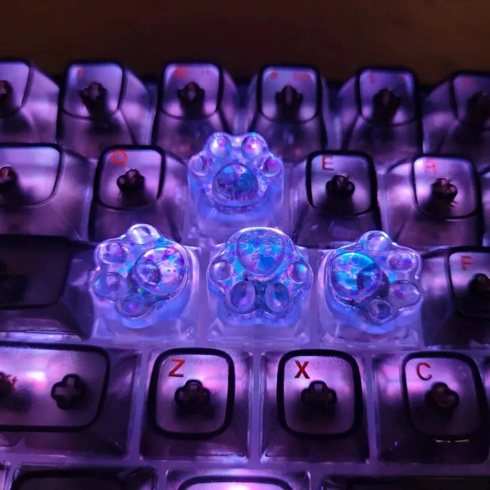 Gry podświetlany Keycap łapa kota śliczne DIY Key Cap dla klawiatury mechaniczne spersonalizowane przezroczyste Crystal Keycap Cherry MX Axis