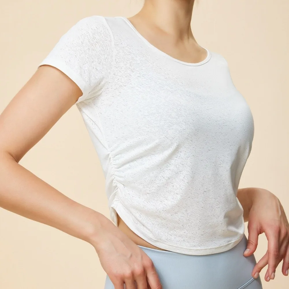 أزياء الظهر جوفاء اليوغا قميص تنفس فضفاضة تناسب ممارسة أعلى الرباط بيلاتيس أعلى المرأة