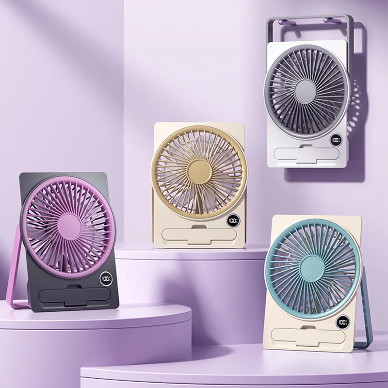 

Ultra Slim Card USB Rechargeable Mini Fan LCD digital Display 6-speed Adjustment Desk Fan Portable Air Cooler HANGING & STANDING