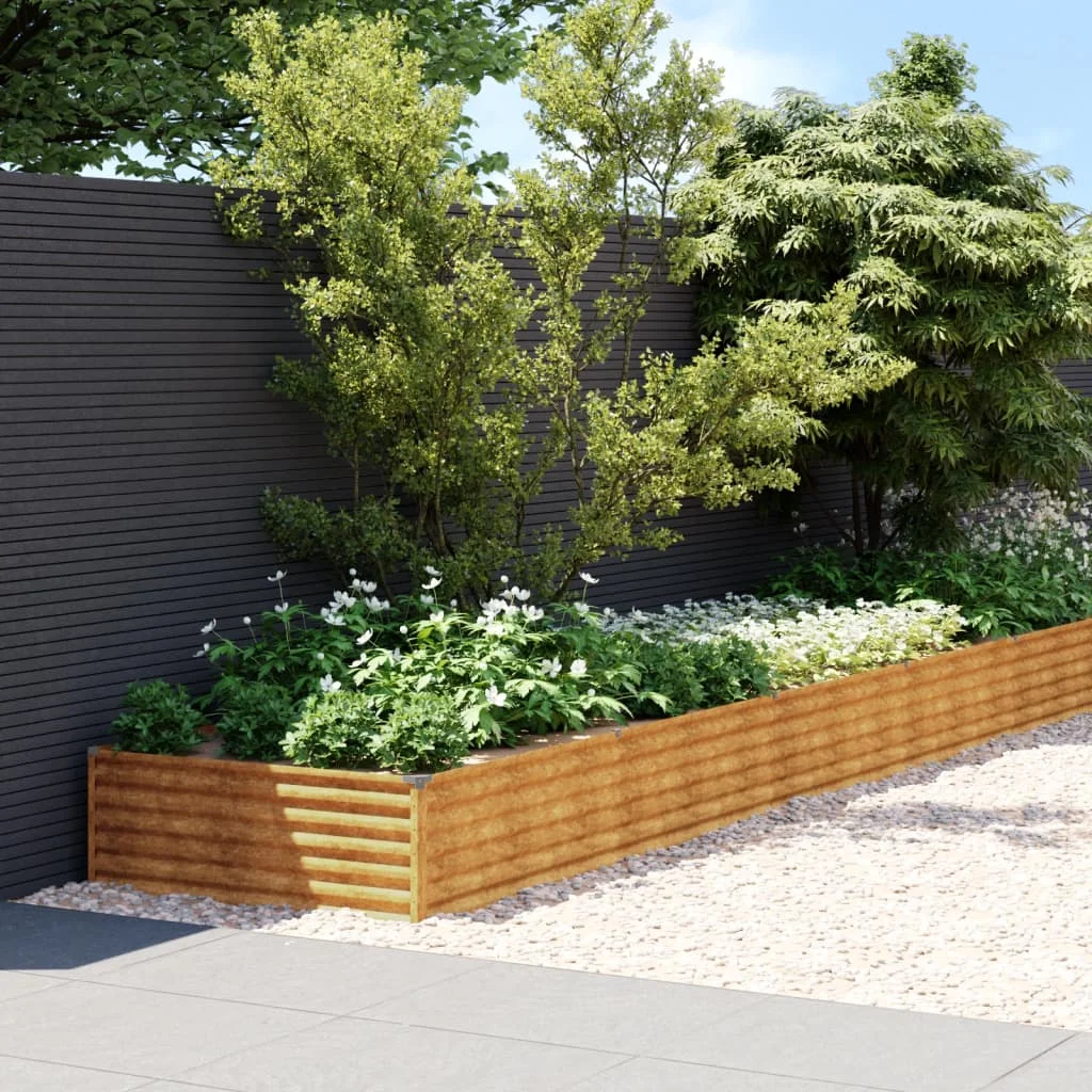 Jardinière de jardin surélevée 1150x100x36 cm en acier corten décoration extérieure, pots de culture, décoration de jardin