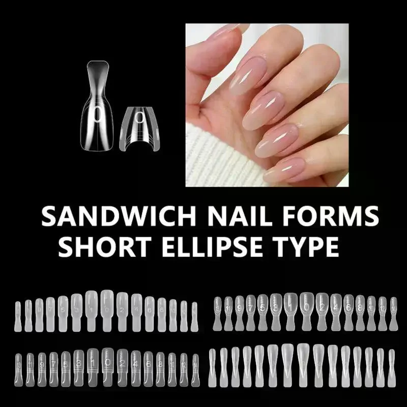 240Pcs Sandwich Dual Nail Forms Trapezoidal Oval Top Bottom Extension Molds Quick Building Poly Gel Nail Tips Salon DIY Manicure
