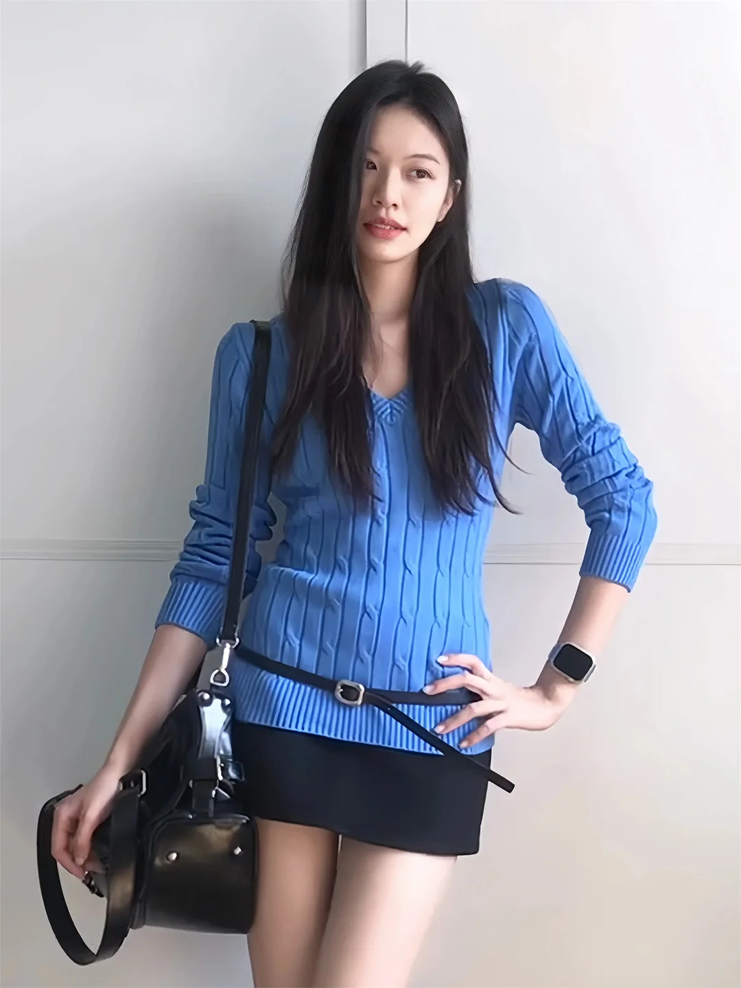 Korean Minimalist V-Neck Twist Soft Cozy Overhead Sweater Women's Autumn Lazy Waist-Cinching Slimming Sexy Knitted Top