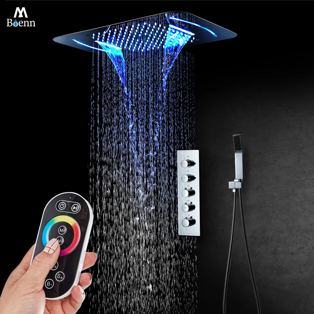 M Boenn Household LED Shower Set System Bathroom Shower Faucets Thermostatic Valve Mixer Tap Concealed Ceiling Rain Showerheads