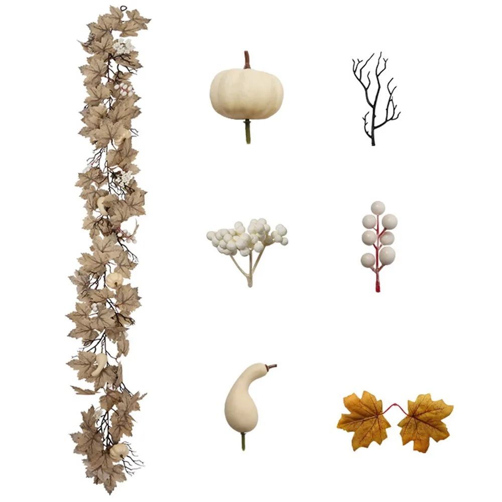 

190cm Artificial Fall Maple Leaf Vine White Berry Realistic Simulation Autumn Leaves Garland Pumpkin Plastic