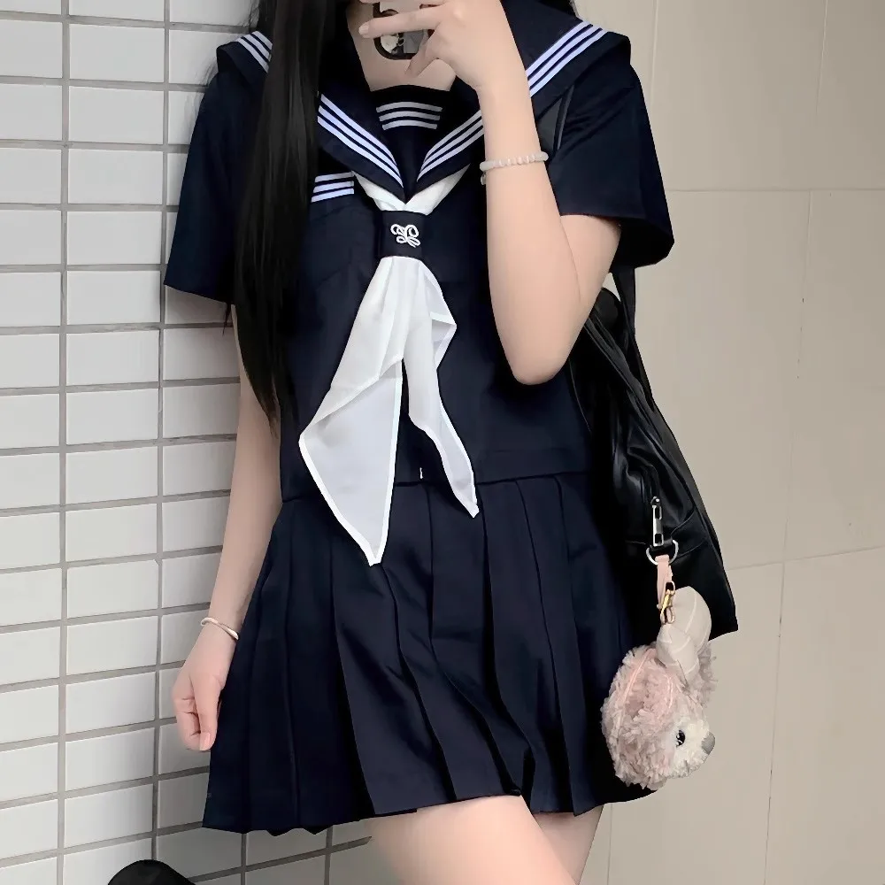 

Japanese Class School Clothes Seifuku Navy Sailor Outfit JK Uniform Sailor Suits Student Girl Uniforms Korean Pleated Skirt Set