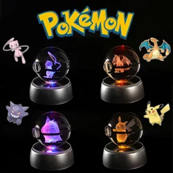 Pokemon 3D Crystal Ball Figure Engraving Pikachu Charizard Gengar With LED Light Base Anime Glass Ball Child Gift Toy