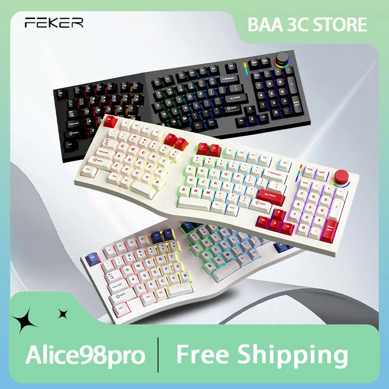 FEKER Alice98Pro Mechanical Keyboard Tri Mode Ergonomics RGB Hot Swap Gasket Customized Gaming Keyboards PC Accessories