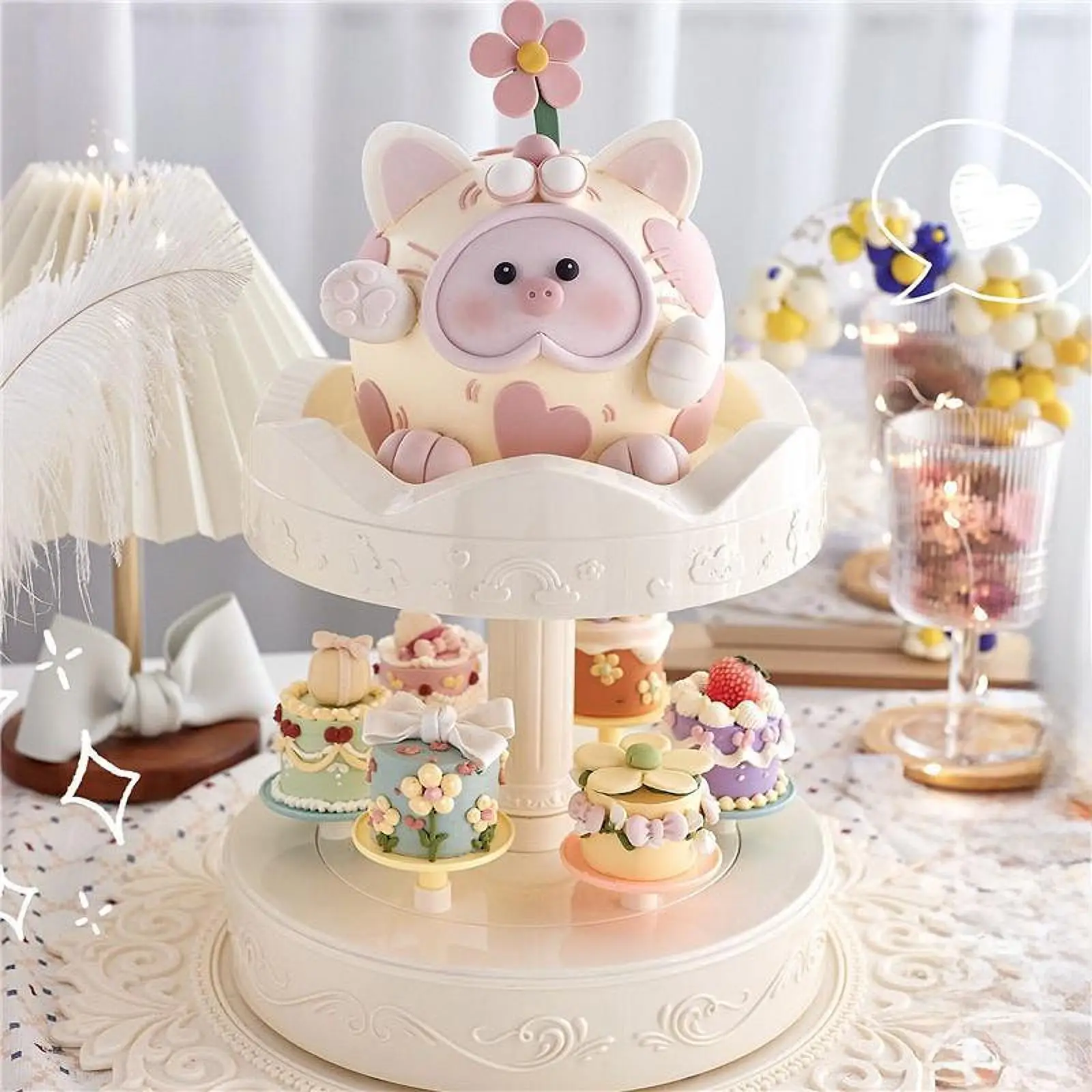 Máquina de postre giratoria, expositor de magdalenas, soporte de exhibición de Sushi, carrusel, soporte para magdalenas para decoración de fiestas y bodas