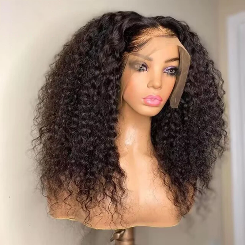 

Soft Glueless 26 Inch Long Natural Black Kinky Curly 180 Density Lace Front Wig For African Women Baby hair Preplucked Daily