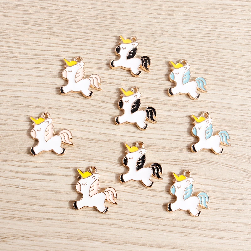 10 Stück 21 x 18 mm Cartoon-Tier-Charms, Emaille-Pferde-Charms für die Schmuckherstellung, Ohrringe, Anhänger, Halsketten, DIY-Bastelzubehör – Detail 6