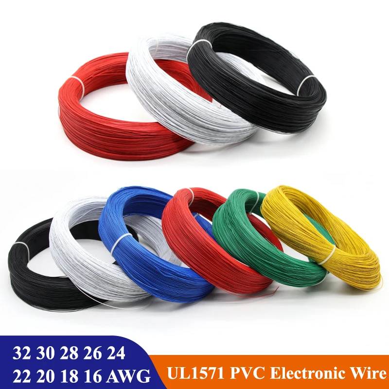 10/50M UL1571  Electronic Wire 32 30 28 26 24 22 20 18 16 AWG PVC Insulated Tinned Copper Wires Environmental DIY Cord LED Line