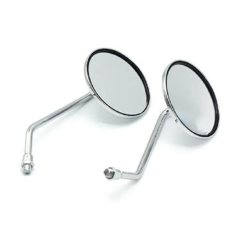 Universal Motorcycle 8mm 10mm Side Mirror Chrome Round Rearview Mirrors Old School Bobber Scooter Off-road