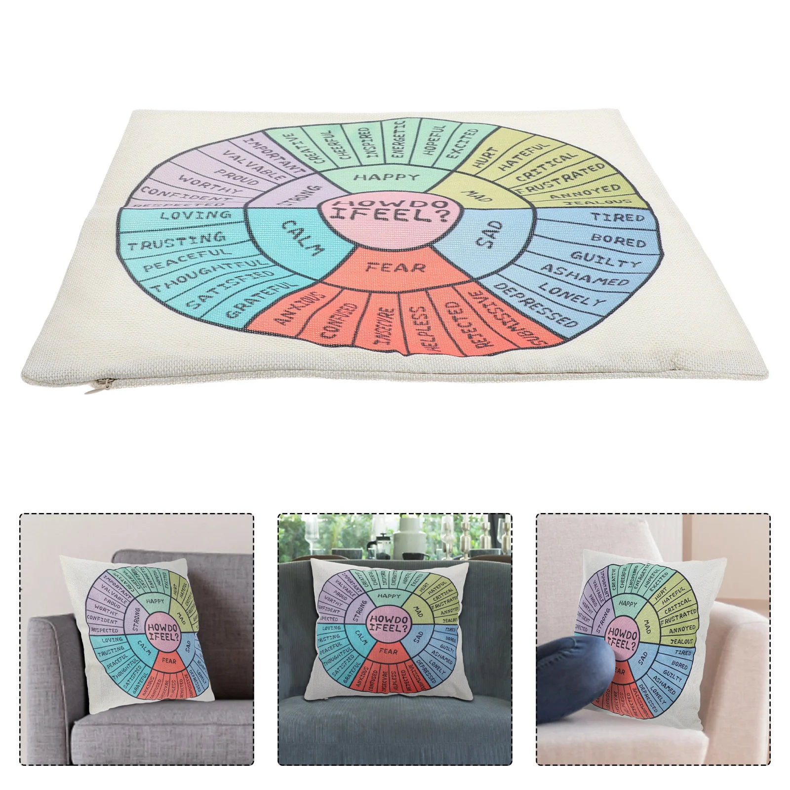 

Cozy Square Pillowcases Emotion Wheel Cushion Covers Linen Soft Bedroom Sofa Therapy Office Decor Mood Chart Pillowcase Multiple
