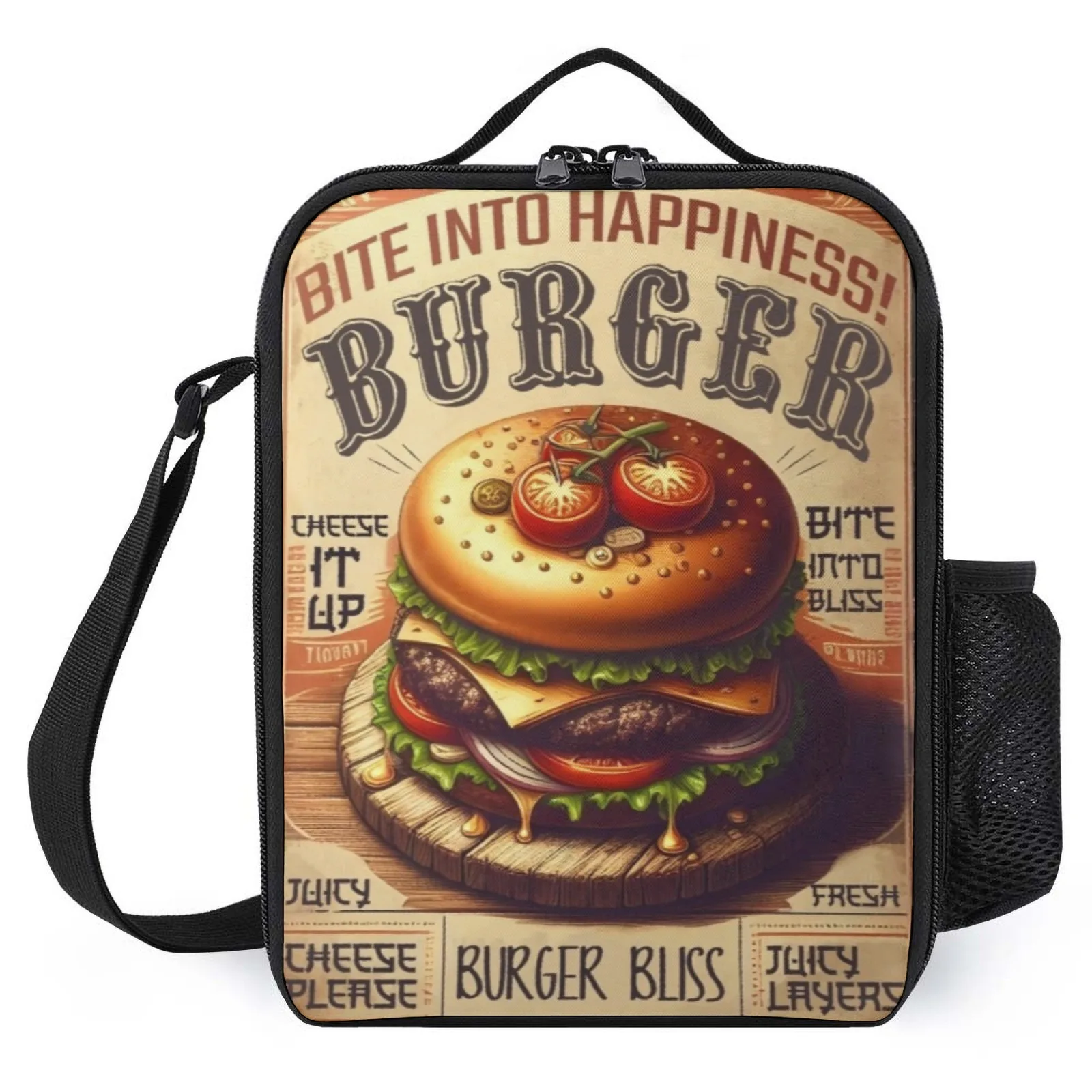 

Burger food restaurant kitchen Lancheira Printed Lunch Bag With Shoulder Strap Cooler Lunch Bag Insulation Lunch Box Bag
