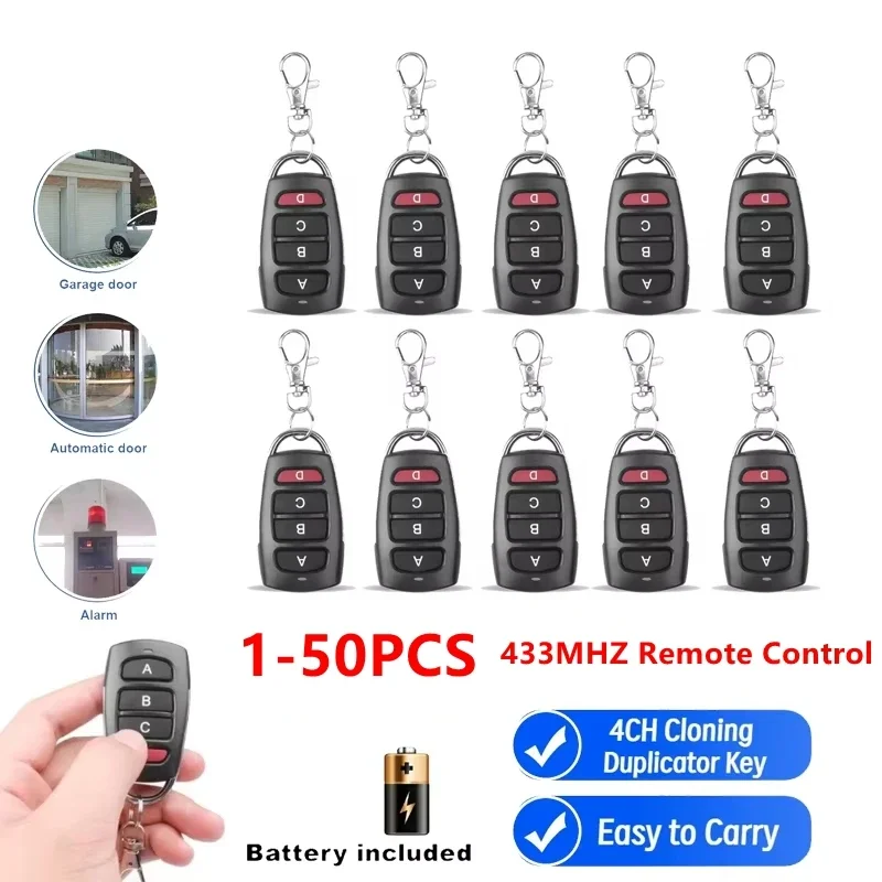 1/5/50PCS Wireless RF 433mhz Remote Control Copy Code Garage Door Gate Duplicator 433 Mhz Key Remote Opener