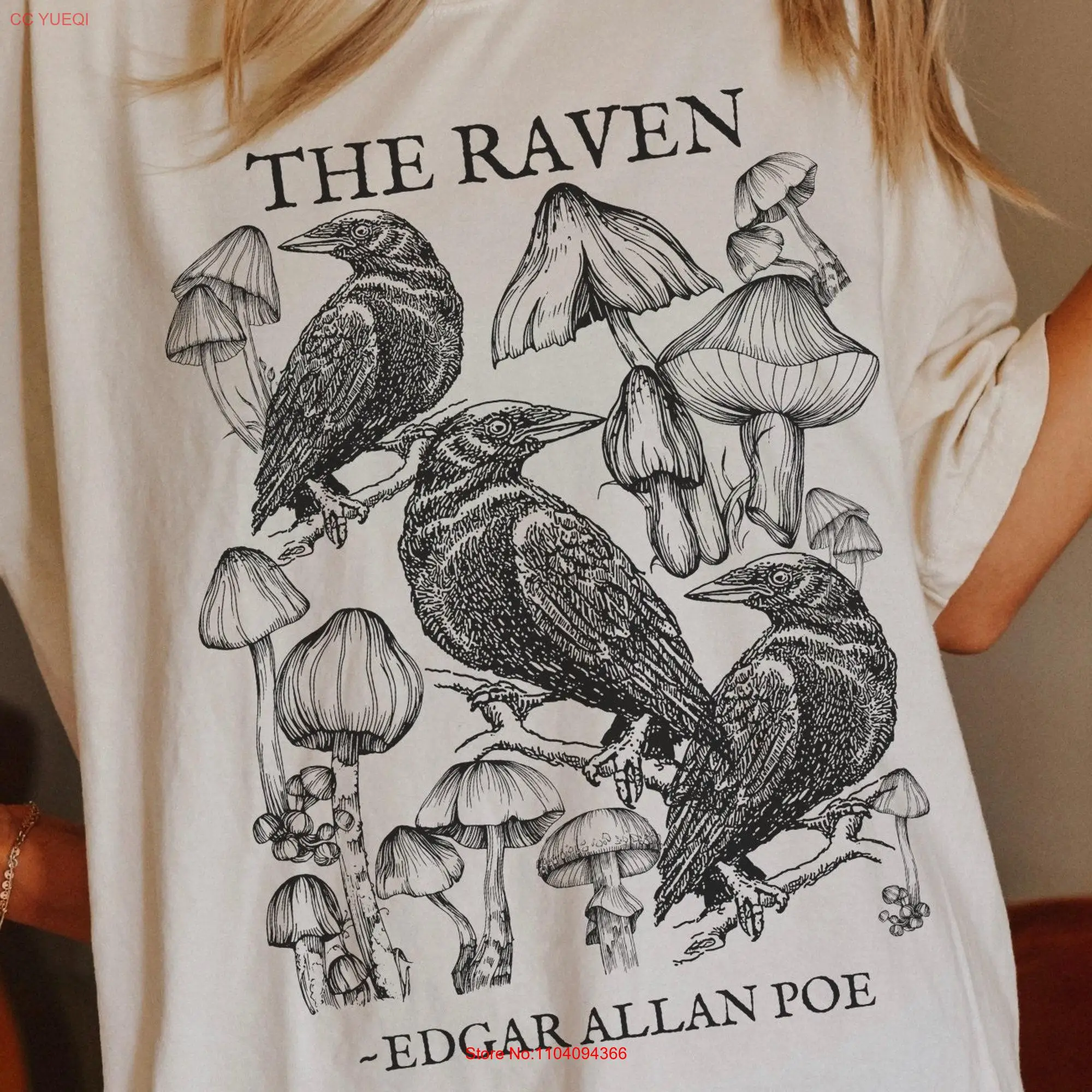 Edgar Allan Poe Raven T Shirt PoeT Dark Cottagecore Academia Mushroom Comfort Colors Morel long or short sleeves